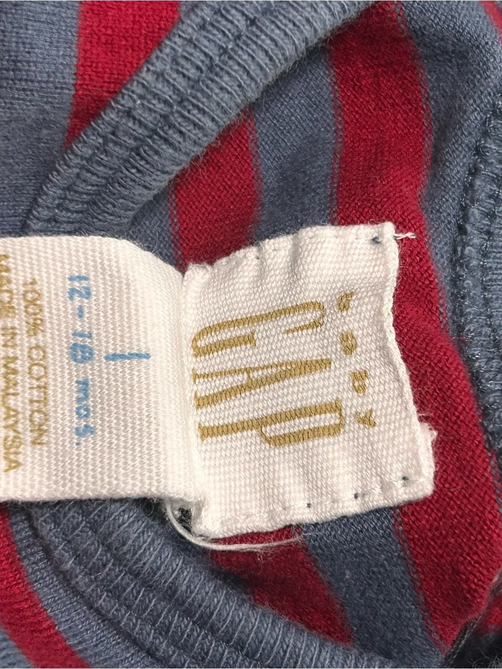 Vintage Baby Gap 1999 Boys Gray Red Striped Romper Size 12-18 Months